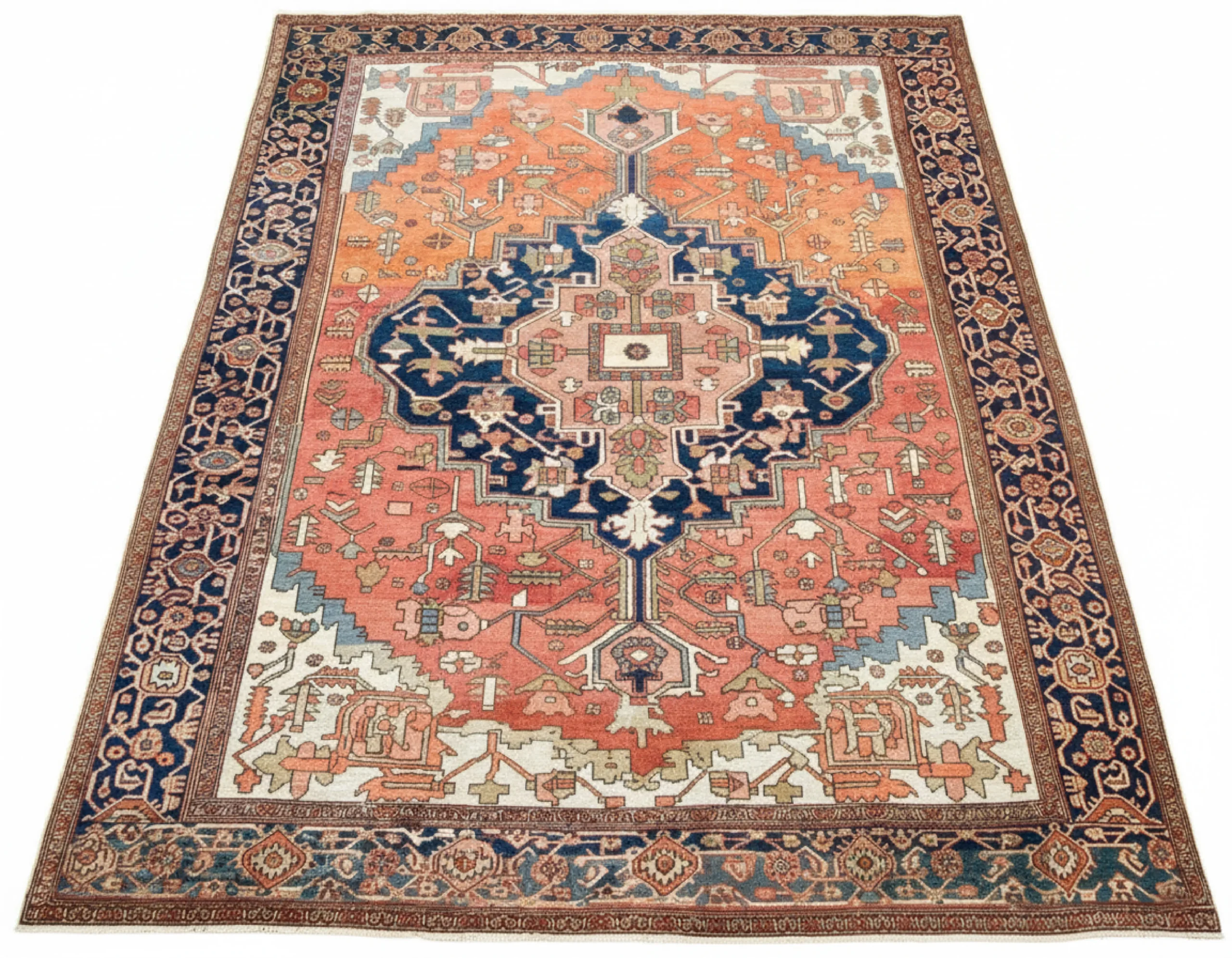 4 Antique Persian Serapi Circa (1890) 9.9x11.5 - Image 4